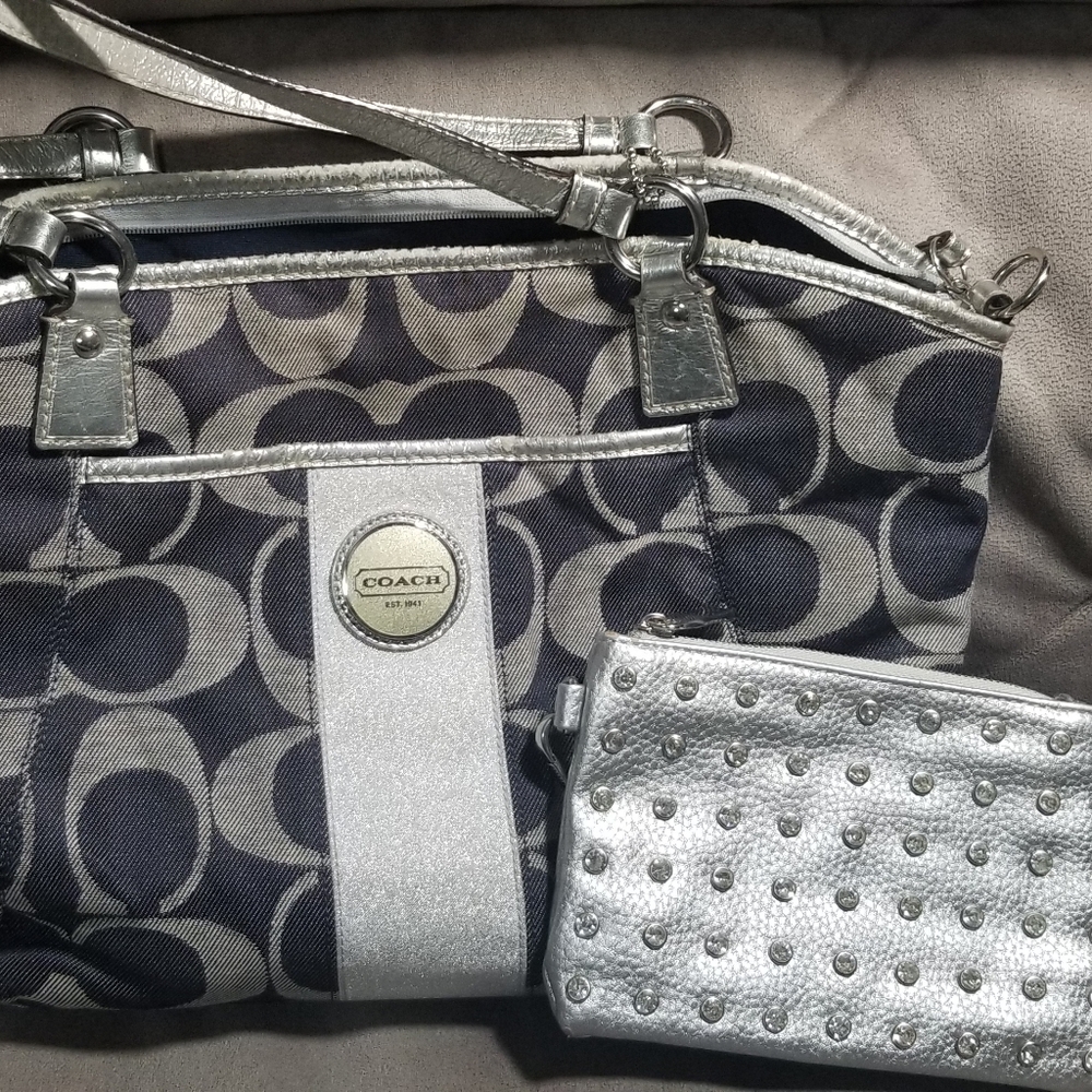 Coach Navy Demin and Silver Purse